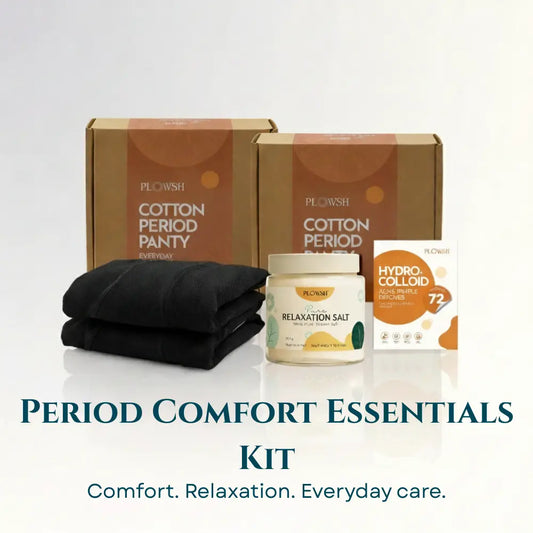 Period Comfort Essentials Kit | 2 Cotton Period Panties, Relaxation Bath Salt & Acne Patches