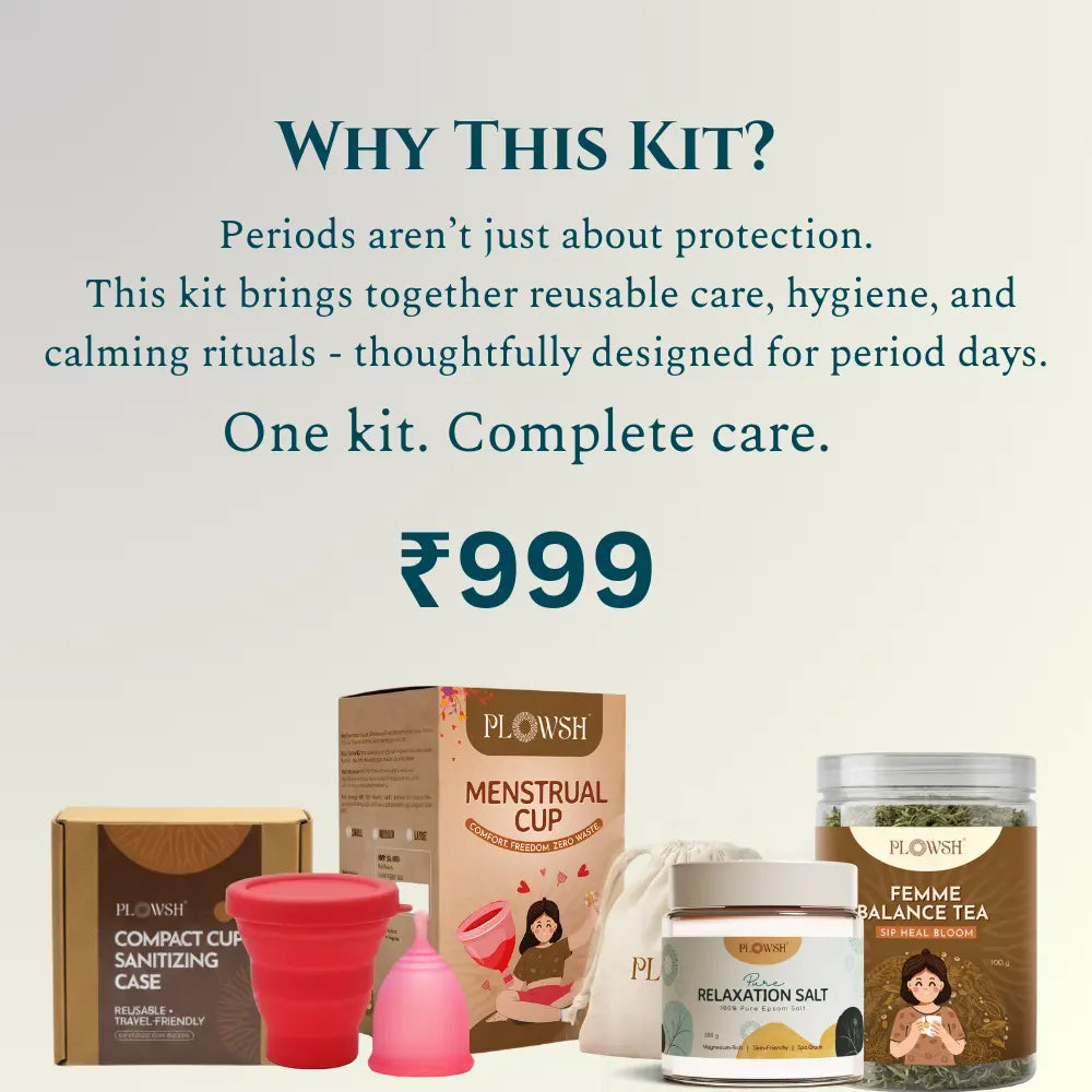 Complete Period Comfort Kit | Menstrual Cup, Sterilizer, Relaxation Bath Salt & Herbal Femme Balance Tea
